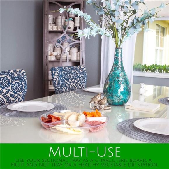 PLASTICPRO 6 Sectional Round Plastic Serving Tray/Platters Clear Pack of 2 - Picture 4 of 8